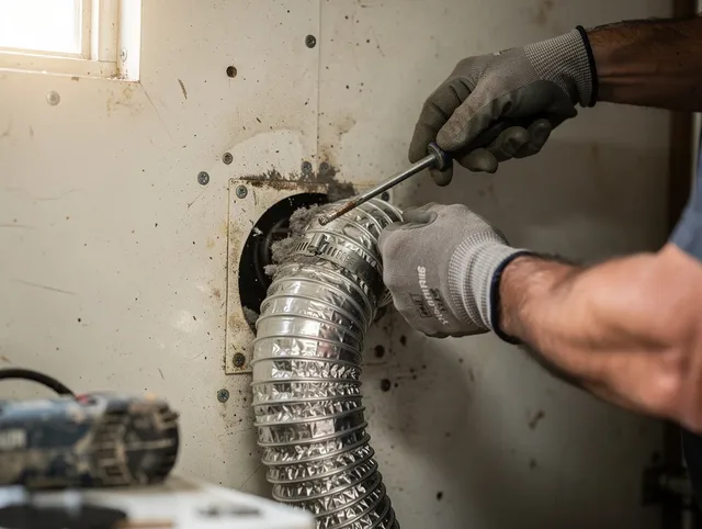 Windsor Dryer Vent Cleaning technician performing precise dryer vent hose installation in Windsor